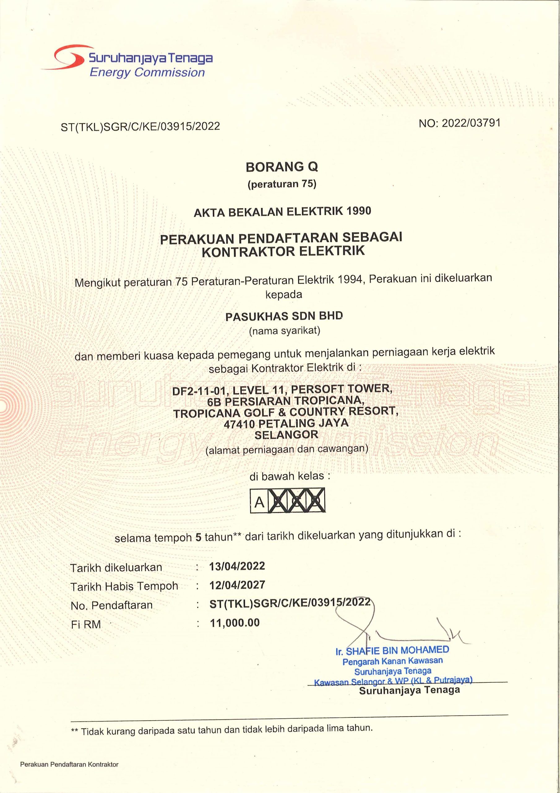 Suruhanjaya Tenaga (Kontraktor) 2022 - 2027